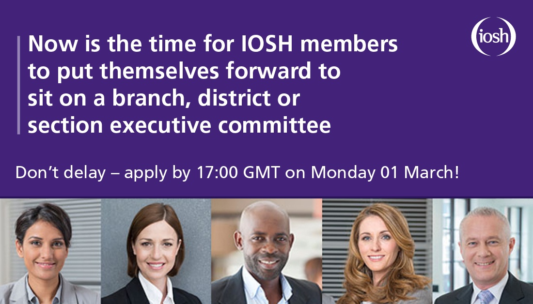 SafetyTweety's tweet photo. #RT @IOSH_tweets: Last chance to apply to sit on a branch, district and section executive committee!

Don’t miss out on the opportunity to promote IOSH’s vision of a safer and healthier world of work. 

Apply today by 17.00 GMT: https://t.co/o6xxr54FmH
… https://t.co/Gwh1n3jx3a
