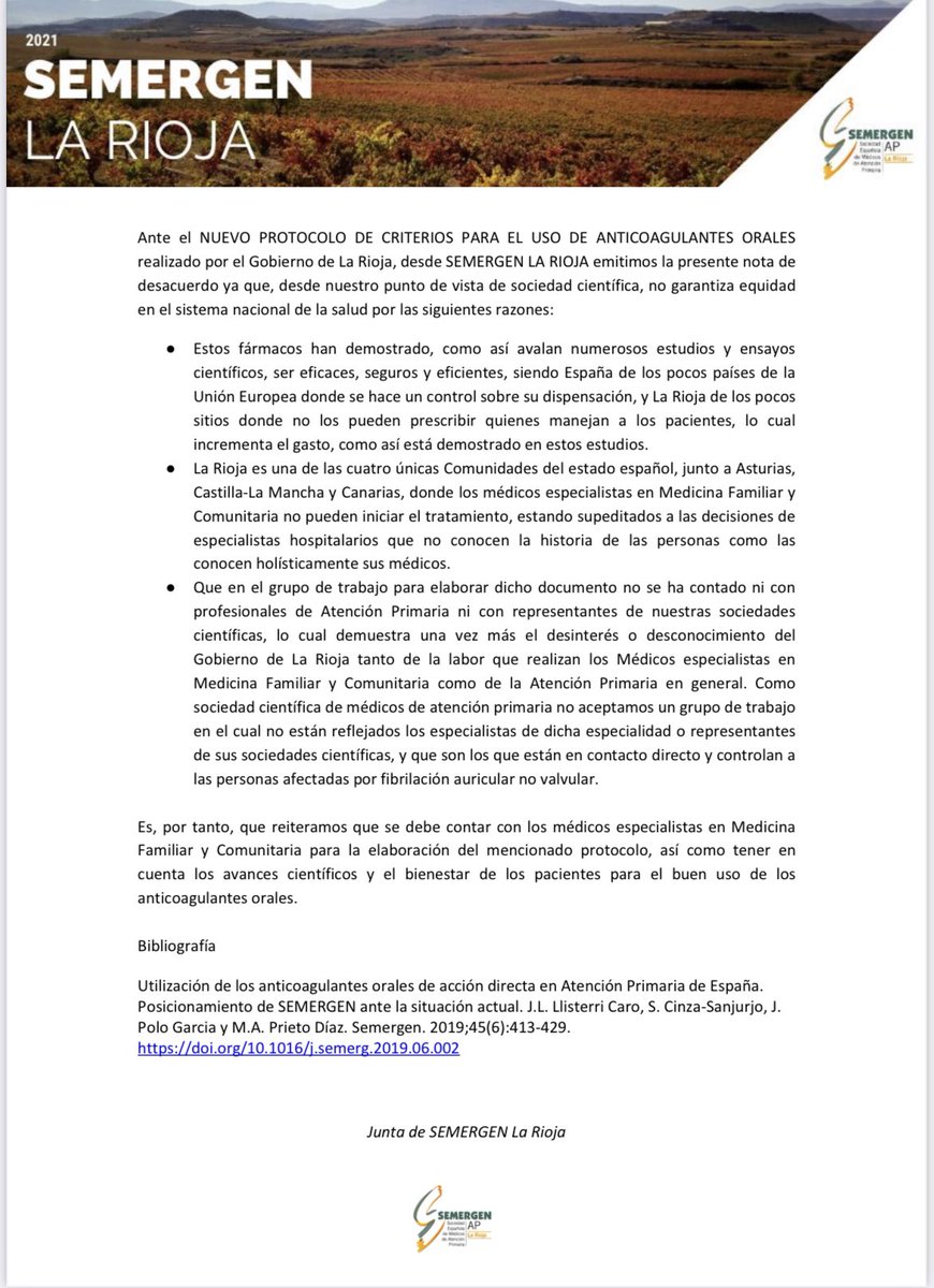 Semergen La Rioja (@semergenrioja) on Twitter photo Sin contar con primaria se ha elaborado un protocolo para que sigamos sin poder pautar ACODs. Hasta cuando? <a href="/SEMERGENap/">SEMERGEN | Médicos de AP #YoPrefieroMFyC</a> <a href="/gt_hta/">Gt.HTA y ECVSEMERGEN</a> <a href="/RafaRcrespo/">Rafael Crespo</a> <a href="/SaludSexualenAP/">Paula Guerrero Alonso</a> <a href="/JosToms76059979/">José Tomás</a> <a href="/svelizan/">Sonsoles</a> <a href="/nosinmifonendo/">NoSinMiFonendo</a> Sin contar con primaria se ha elaborado un protocolo para que sigamos sin poder pautar ACODs. Hasta cuando? <a href="/SEMERGENap/">SEMERGEN | Médicos de AP #YoPrefieroMFyC</a> <a href="/gt_hta/">Gt.HTA y ECVSEMERGEN</a> <a href="/RafaRcrespo/">Rafael Crespo</a> <a href="/SaludSexualenAP/">Paula Guerrero Alonso</a> <a href="/JosToms76059979/">José Tomás</a> <a href="/svelizan/">Sonsoles</a> <a href="/nosinmifonendo/">NoSinMiFonendo</a>