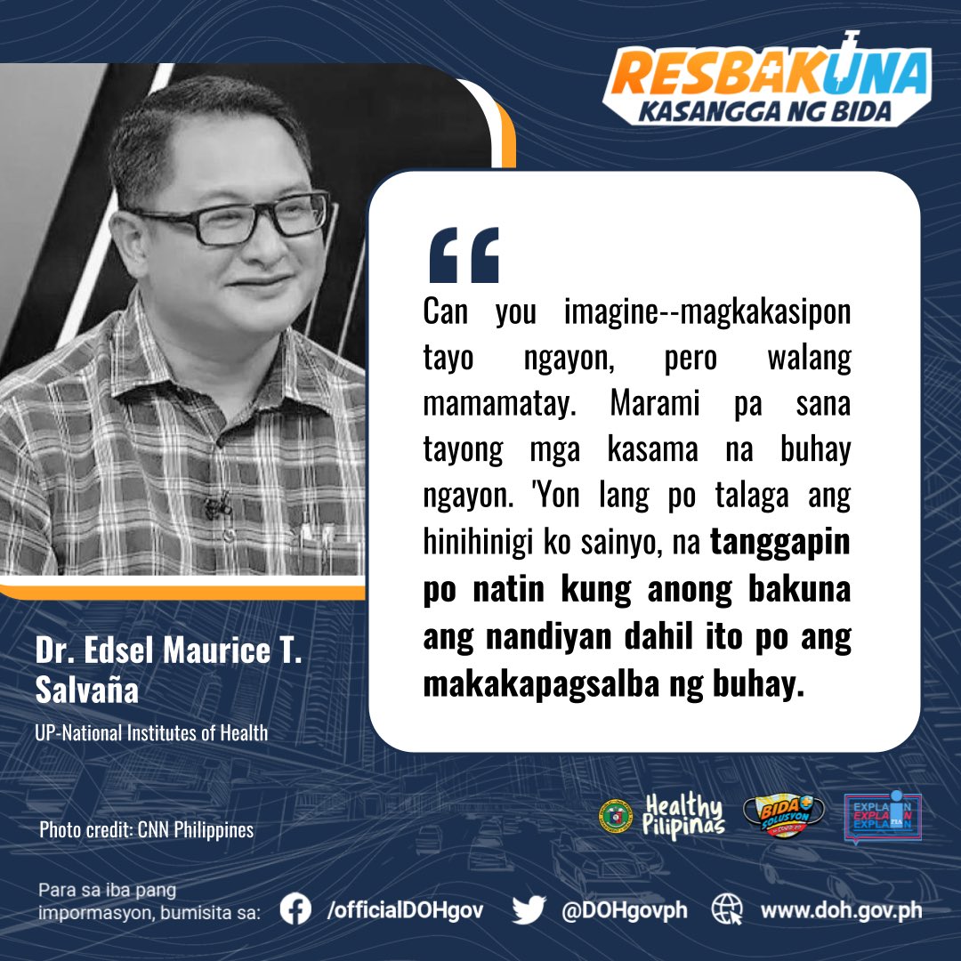 Infectious Diseases and Molecular Biology expert Dr. Edsel Salvaña highlights the importance of vaccination against COVID-19 during his speech in the symbolic vaccination at the Philippine General Hospital today. #RESBAKUNA #BIDABakunation #BIDASolusyon+ #ExplainExplainExplain