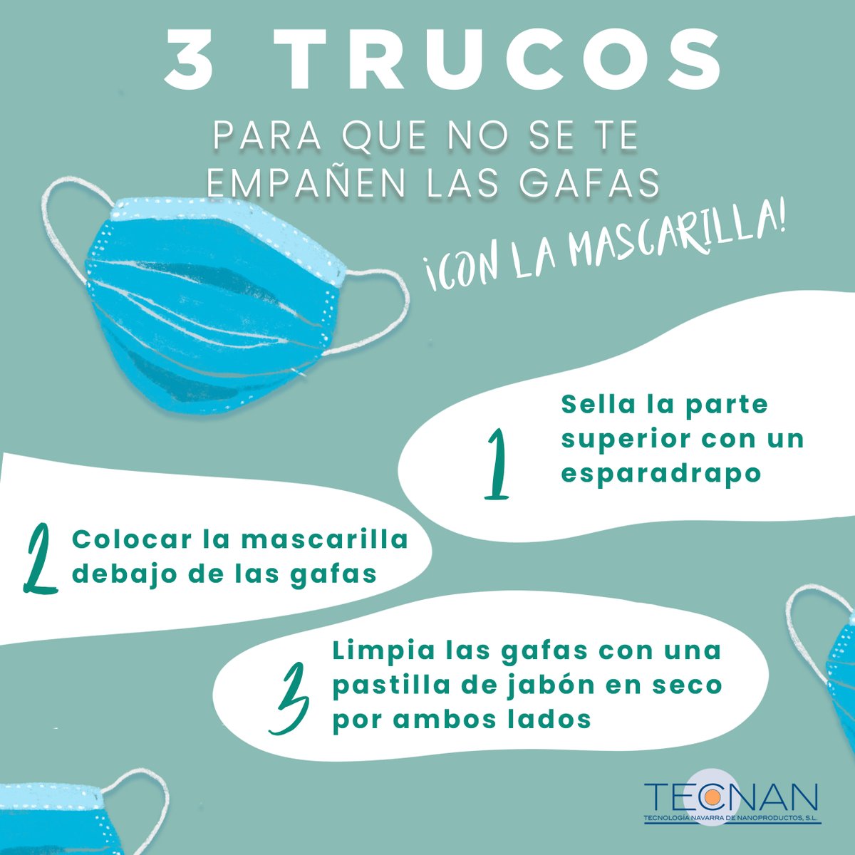 TecnanNanomat's tweet photo. Caminar por la calle sin ver absolutamente nada puede ser una tarea complicada y peligrosa😷Por eso, estos truquitos pueden ayudarte mucho en tu día a día🤓 ¿Tenéis algún otro truco? Contadnos👀
#tecnan #anticovid #byebyecovid #nanotecnologia #viruprotec #covid19 #mascarilla https://t.co/6H28yNYZCE