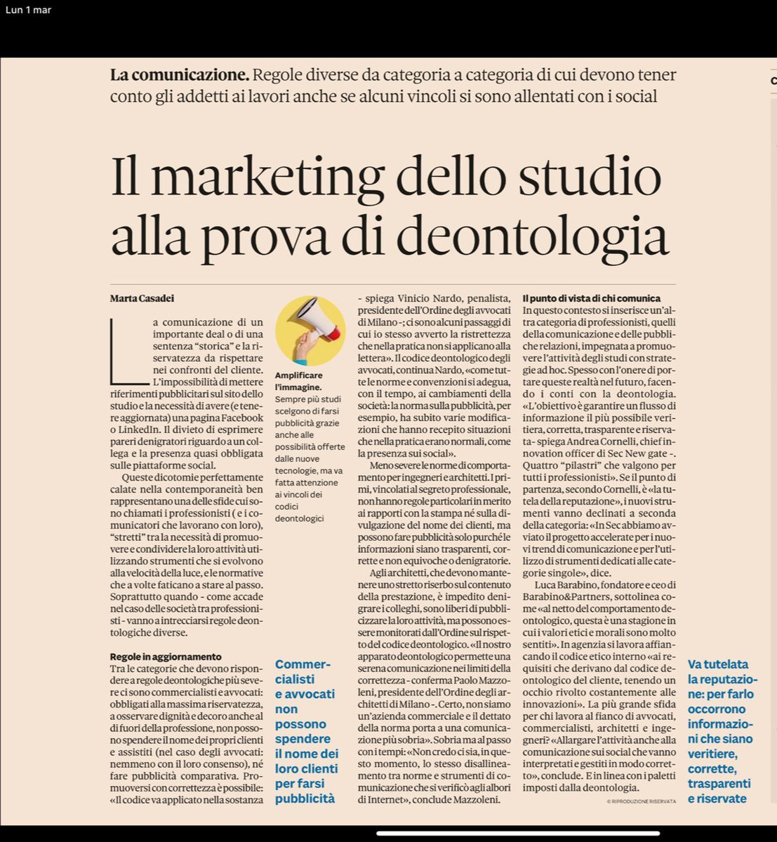 Avvocati, Commercialisti, Ingegneri, Architetti: quali sono le nuove sfide della Comunicazione, oggi e domani? Codice deontologico, etica, correttezza, trasparenza, veridicità, riservatezza vs. nuovi media, nuovi strumenti, nuove dinamiche.@secnewgateSpA <a href="/sole24ore/">IlSole24ORE</a> #innovation