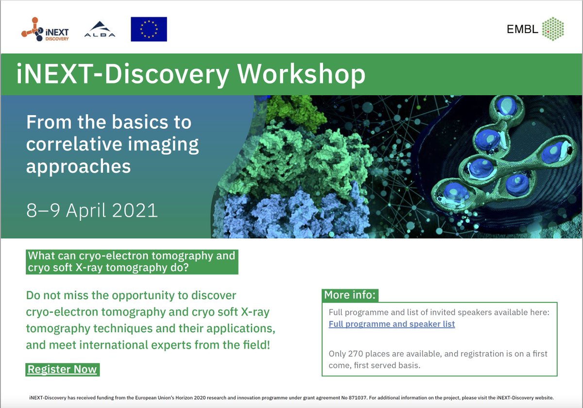 Register for the 2 day @iNEXT_Discovery workshop: "What can cryo electron tomography and cryo soft X-ray tomography do? From the basics to correlative imaging approaches” which will be held online on April 8-9, 2021. zoom.us/webinar/regist…