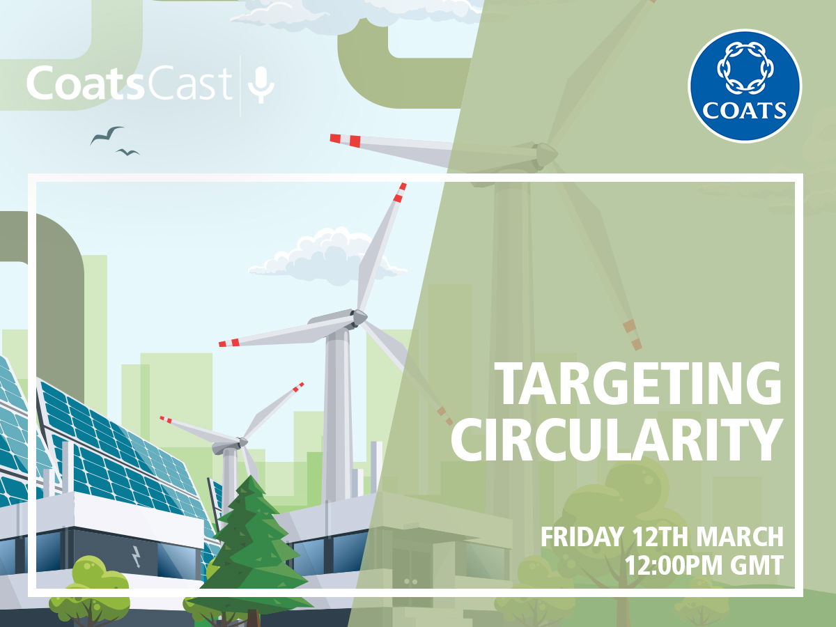 CoatsGroup's tweet photo. REGISTER for our #CoatsCast on Friday March 12th (our #sustainability journey so far, the challenges the industry faces to shift towards #circularity and the innovations that will enable circularity. https://t.co/ePgnyGNT0P #TergetingCircularity #Sustainable #CoatsKnowsThread https://t.co/ZEE6CV8SD5