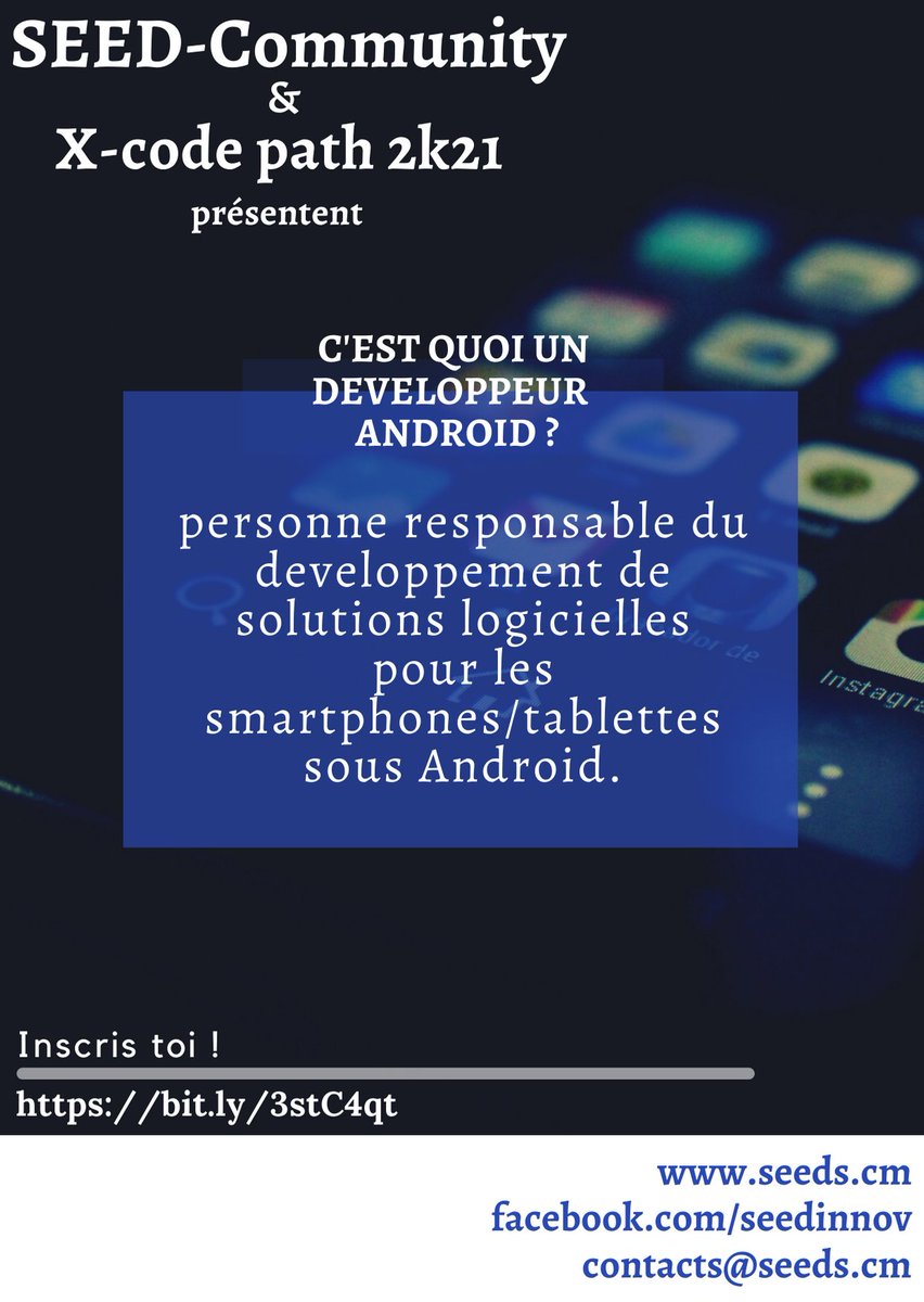 AudreDongmo's tweet image. Ça te tente de créer des applications qui tournent sur des smartphones  😉, un peu comme &quot;WhatsApp&quot; 
Alors rejoins le X-code path  et crée toi meme tes applications Android.
👉bit.ly/3stC4qt 
#xcodepath #CaParleDev #xcode2K21 #seedcommunity #c_est_quoi_un_dev_android