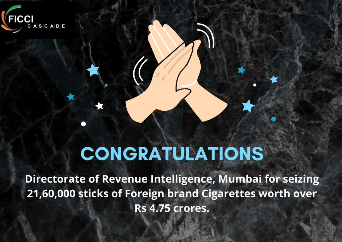 #IndianCustomsAtWork
Congratulations to the officers of Directorate of Revenue Intelligence, Mumbai for seizing 21,60,000 sticks of Foreign brand cigarettes worth over Rs 4.75 crores. Having such attentive authorities, we have less to worry about the nation's safety and security.