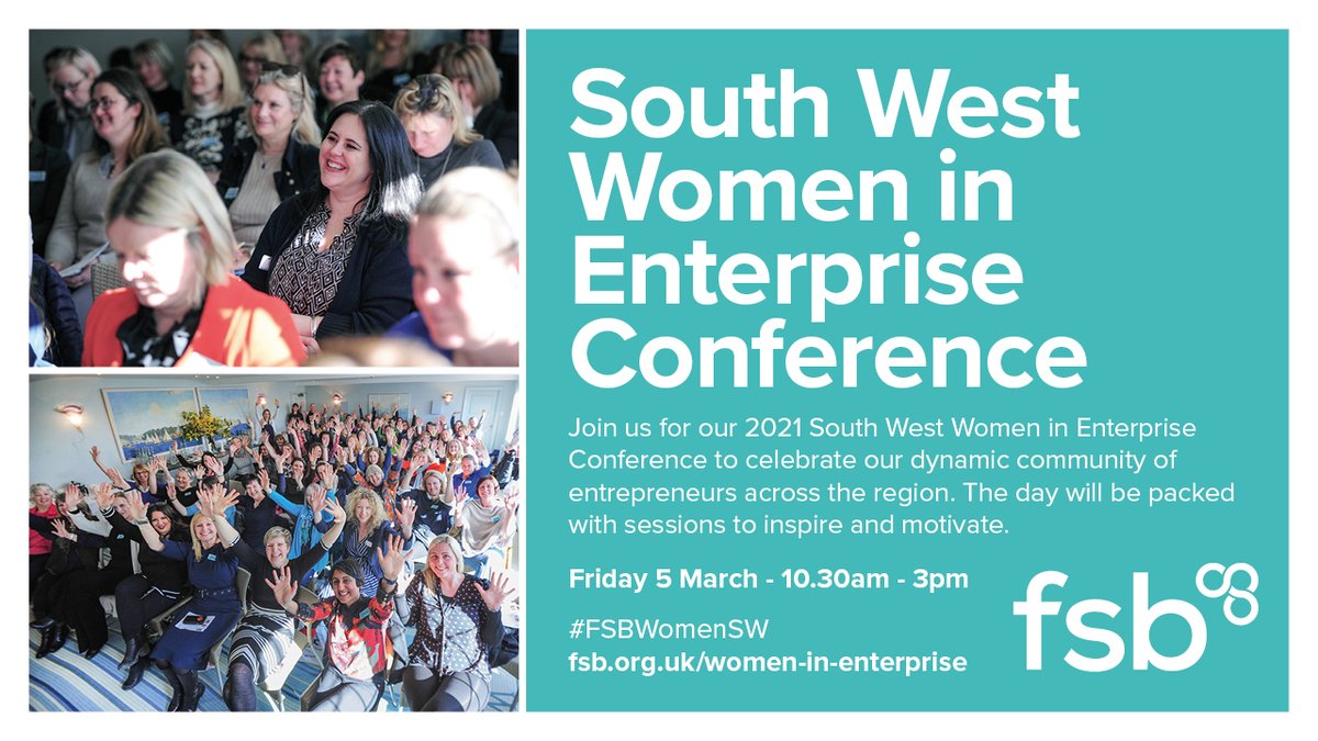 fsbSomAndWilts's tweet photo. 5 March is our first Women in Enterprise Conference for the South West. It is our way of marking #InternationalWomensDay2021. Free to attend and open to any female-focused business in the region you can reserve your space here.
https://t.co/0jcbjm9UrX
#IWD21 #FSBWomenSW https://t.co/zB53rRrXYc