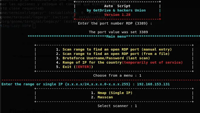 Lazy-RDP es una herramienta de escaneo y para realizar ataques de fuerza bruta #hydra (con diccionarios)  al Escritorio Remoto de Windows (#RDP) Puerto 3389 github.com/getdrive/Lazy-… - Permite escanear rangos con #nmap o #Masscan - Diccionarios #WordLists ns2.elhacker.net/wordlists/