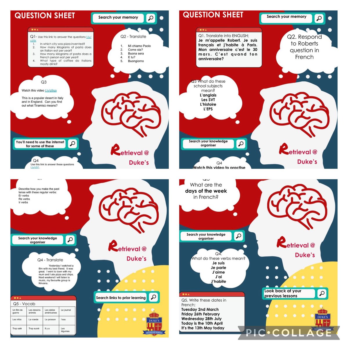 DukesTandL's tweet photo. This week is “Retrieval week” each faculty has created retrieval posters. Thanks to @MflDukes for sharing these. https://t.co/zOmGjaSE0U