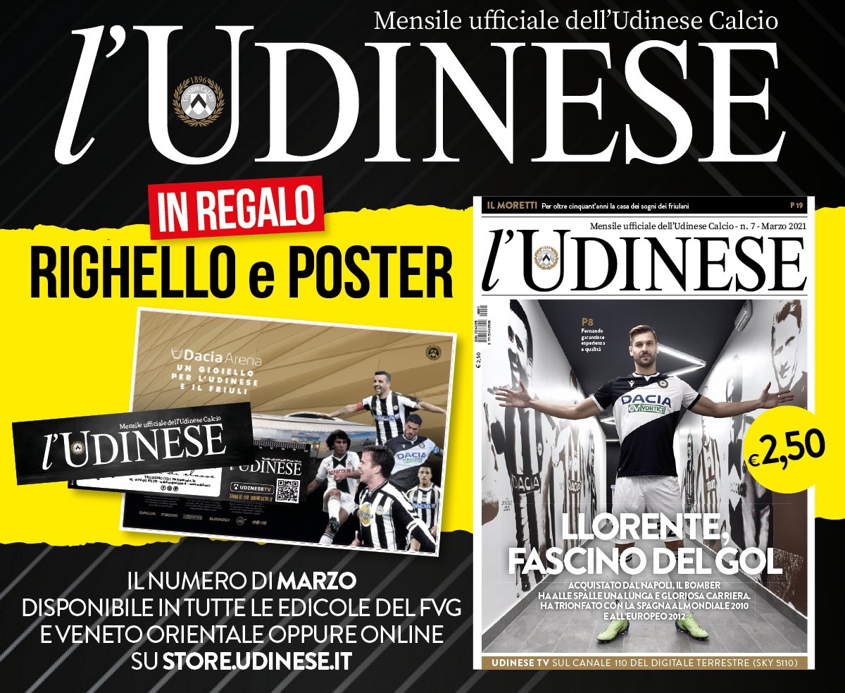 L'UDINESE - MARZO 2021 - In uscita martedì 2 marzo il settimo numero del mensile ⚪⚫ nelle edicole del #FVG e #Veneto orientale e online 👉 store.udinese.it 🗞

In regalo per tutti i tifosi bianconeri righello e poster 🤩

Leggi di più 👉 bit.ly/3kKgdsl