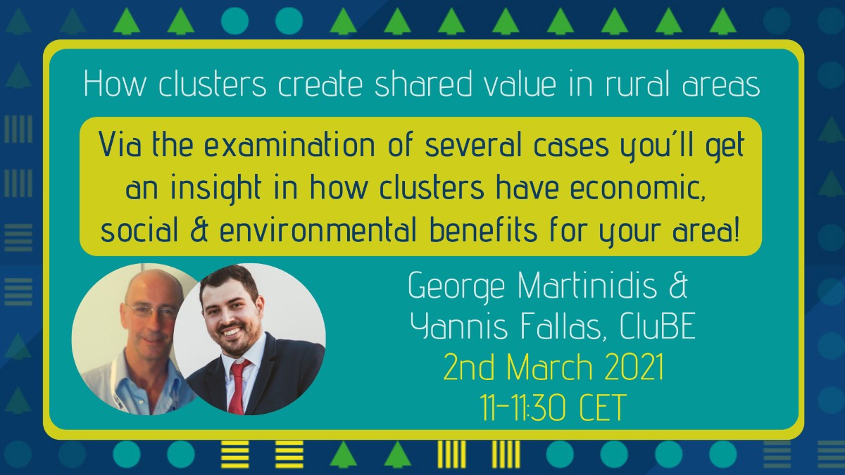 How could your rural business profit from clusters? 
Get inspired by George Martinidis &amp; Yannis Fallas from <a href="/Cluster_CluBE/">CluBE</a> !
#EU_2020 #RuralInnovation #Bioeconomy 
Register for free: fal.cn/3dHn1