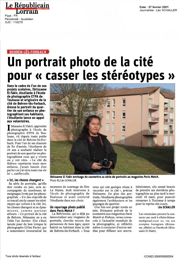 Zoom sur Ibtissame El Fakir et sur sa série de #portraits, que nous avons hâte de découvrir lors du #GrandPrixETPA, qui se tiendra en juin 2021
#etpa #photo #ecole #supérieure #photographie #formation #toulouse #art