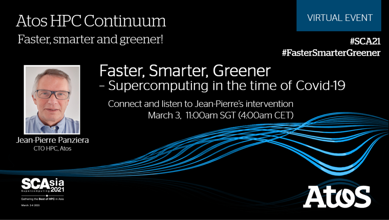njlozano's tweet photo. Are you participating at #SCA21 this year? Listen to the plenary session “#FasterSmarterGreener, #Supercomputing in the time of #Covid19” with J-P Panziera, CTO for #ExtremeComputing @Atos on March 3rd at 11.00am SGT (4am CET)
▶ https://t.co/MChYO0Dla5
#BullSequana #LSCoE #hpc https://t.co/GuJFi4r1LN