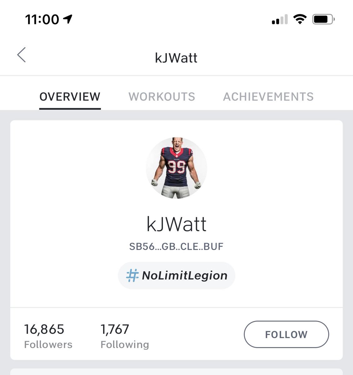 Field Yates J J Watt Has Updated His Peloton Bio And It Now Reads Sb56 Gb Cle Buf If Nothing Else Jj Has Us All Dialed In H T Pchopz T Co Ln4wfd5nky