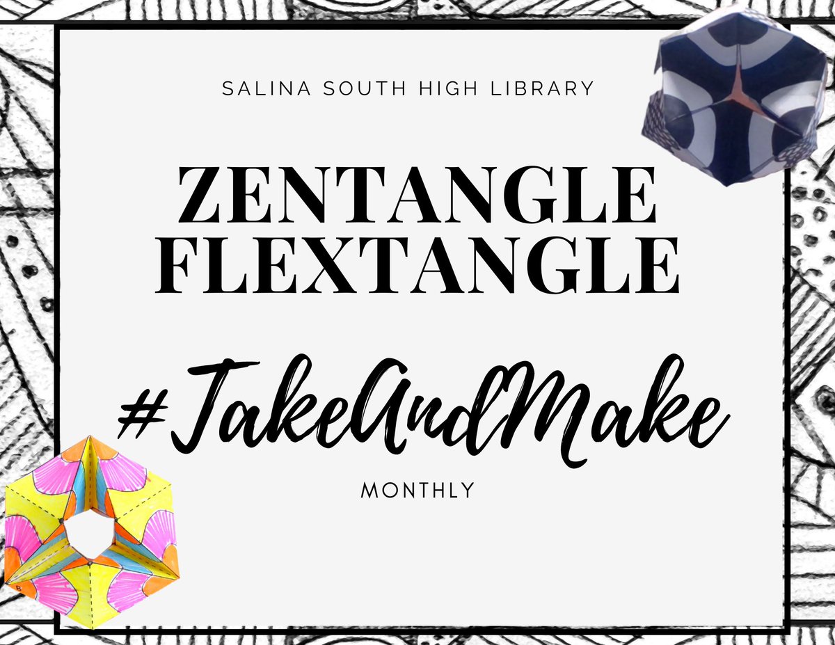 SHCougarLibrary's tweet photo. Stop by the Salina South High Library for our March #Free #TakeAndMakeMonthly  #Zentangle #Flextangle templates for your #SocialEmotionalWellbeing. 

#HighSchoolLibrariesAreEssential https://t.co/DhD5ZGNt2A