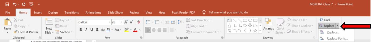 Sonia_Kang's tweet photo. Am I the only person in the world you didn't know you can REPLACE ALL FONTS IN A #POWERPOINT PRESENTATION!?!?!?!? Click home, then the down arrow beside Replace, then Replace Fonts. Magic. https://t.co/KlcUjKqRzx