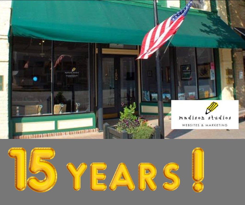 madisonstudios's tweet image. Today is the 15th anniversary of Madison Studios! Let's celebrate!

#anniversary #workanniversary #madisonga #madisonstudios #webdesign #digitalmarketing #15yearsstrong