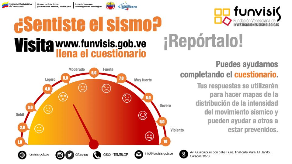FUNVISIS's tweet photo. ¿Sentiste el sismo? 🤔

En Funvisis ya calculamos la magnitud, ayúdanos a medir su intensidad, llenando el cuestionario:

👇Haz clic aquí 👇

https://t.co/OvlJ6ASp4u… https://t.co/S629jDISvd