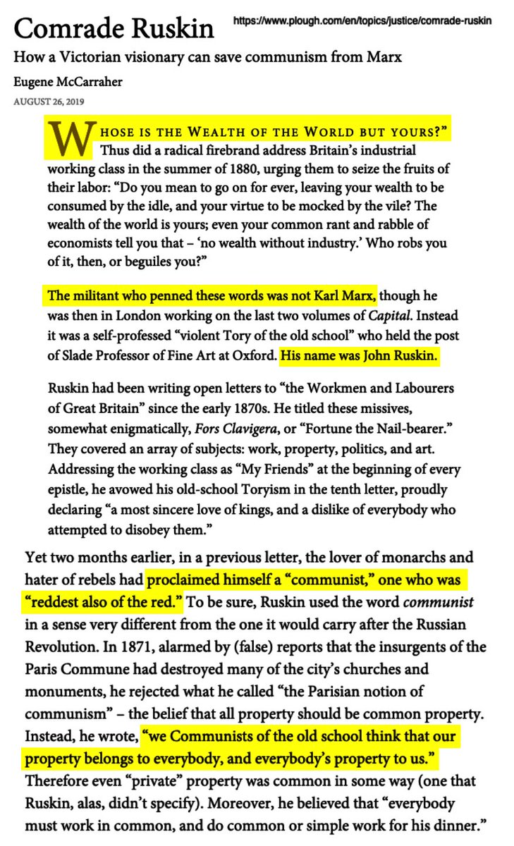 8 of 38With these words, Ruskin gave birth to "liberal imperialism."Ruskin called himself a "Communist," before Marx had finished writing DAS KAPITAL.In Ruskin's view, the British Empire was the perfect vehicle for spreading socialism. https://www.plough.com/en/topics/justice/comrade-ruskin