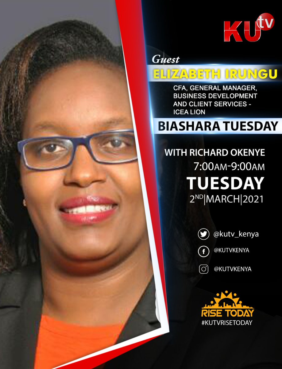 FSKUonline's tweet photo. Tune in to @kutv_kenya to catch proffesional investment manager and advisor @ElizabethIrungu of @icealion as she talks about savings and investment lessons from COVID pandemic times.
#BiasharaTuesday
#KUTVRiseToday
#FSKUFinancialSpectrum https://t.co/bbdnqOuZNw