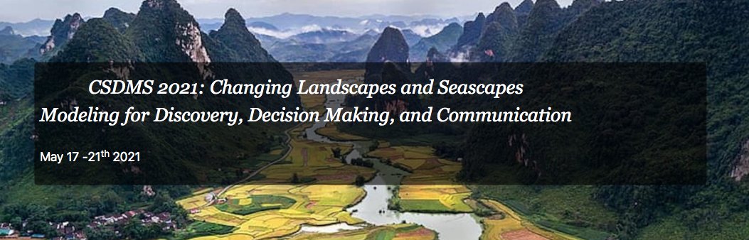 Poster sessions, town hall &amp; awards ceremony, keynotes, clinics, science jam &amp; social/networking opps!! CSDMS 2021 Annual Meeting, "Changing Landscapes and Seascapes: Modeling for Discovery, Decision-making &amp; Communication," 5/17 - 5/21.  Register: csdms.colorado.edu/wiki/Form:Annu…