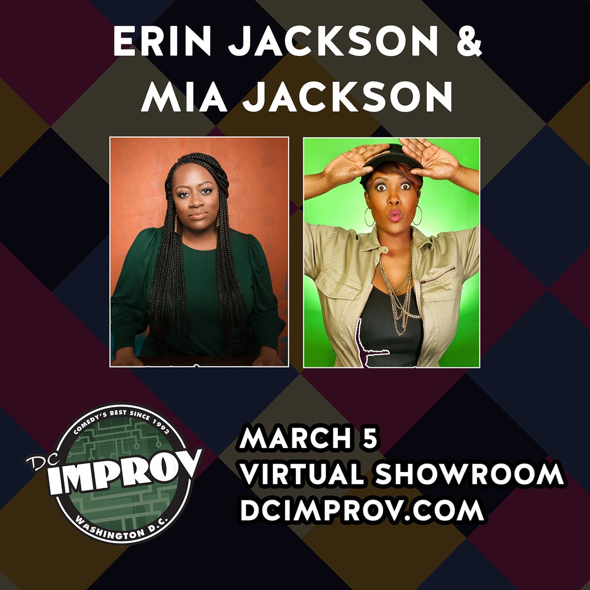 DC Improv (@dcimprov) on Twitter photo Happy Monday! @EJthecomic and <a href="/miacomedy/">Mia Jackson</a> co-headline our virtual showroom this Friday. dcimprov-com.seatengine.com/shows/136763 Happy Monday! @EJthecomic and <a href="/miacomedy/">Mia Jackson</a> co-headline our virtual showroom this Friday. dcimprov-com.seatengine.com/shows/136763
