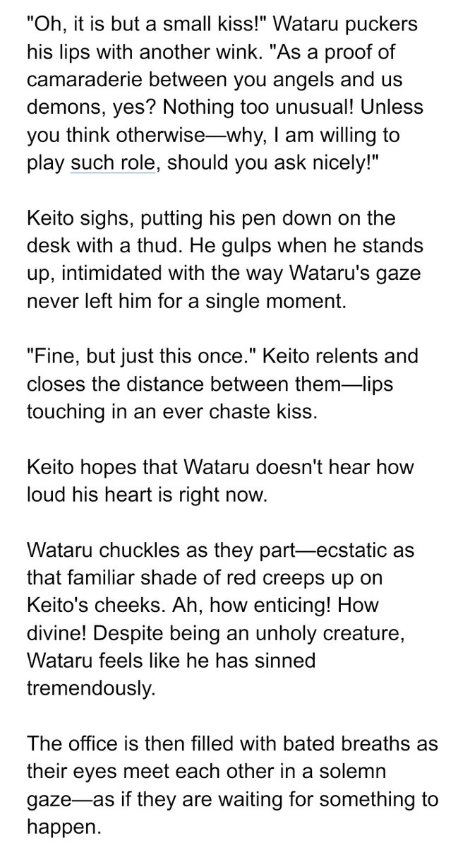  @wtke_ watakei with #9!!!! This was..........something. wow. another spicy one. This was the longest one I wrote for this thread yet  angel/demon au is always good