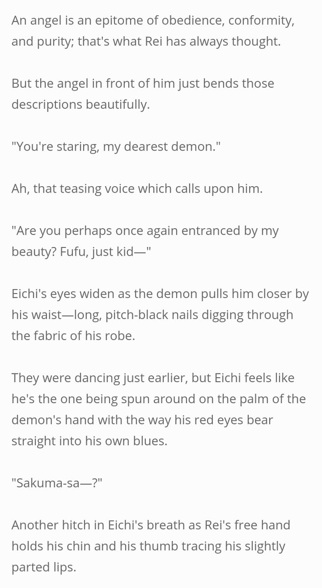 While we're at the talk of angel/demon, I'm putting this old reichi i wrote before for another kiss meme! Lol