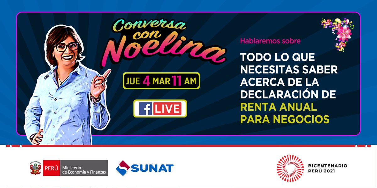 SUNATOficial's tweet photo. 📣 Este jueves 4️⃣ de marzo, nuestros especialistas estarán EN VIVO 🔴 aquí y en nuestra fan page https://t.co/YhQEdHquuI para orientarte en cómo presentar la declaración anual de #Renta2020 si tienes un #negocio 📈📦���️.

👩🏽‍💻👨🏽‍💻 ¡Únete desde las 11 a. m., pasa la voz! https://t.co/PRkOTYjTKb