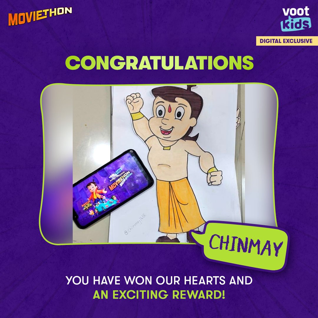 Voot_Kids's tweet photo. There is no better feeling than winning. Congratulations, @Chinmay1415, @starkumud, @coolkishore59 & @NiharikaMajumd4. Thank you all for participating! Keep interacting, keep winning. 😄😄
And do watch 21 #DigitalExclusives of Bheem on #VootKidsMoviethon. https://t.co/UubXjSibfc