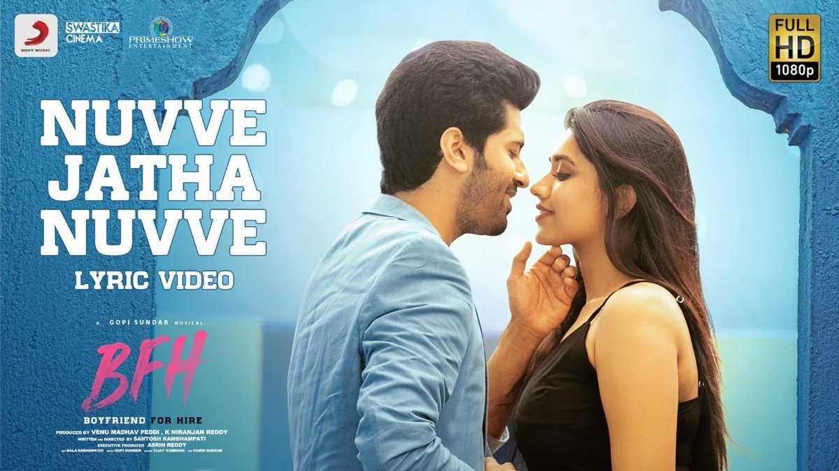 Here you go, Romantic Melody #NuvveJathaNuvve lyrical From #BoyFriendForHire❣️ ➡️ youtu.be/Dn6m8TXVoZY A @GopiSundarOffl Musical 🎶 @mynameisVISWANT @malavika2831 @isantydirector @venumadhavpeddi @niran_reddy @swastikacinema @Primeshowtweets @AsrinReddy @SonyMusicSouth #BFH