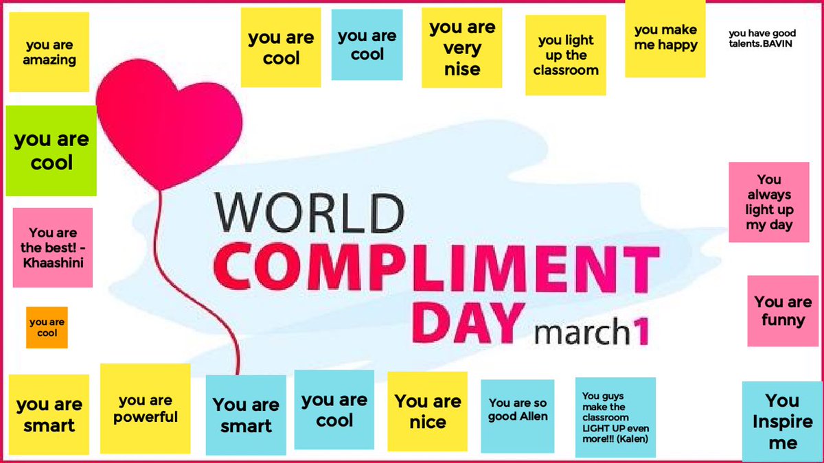 missalingary's tweet photo. Happy #WorldComplimentDay from my amazing grade 3s!❣️@EVS_YRDSB https://t.co/Nm4SReq4mR