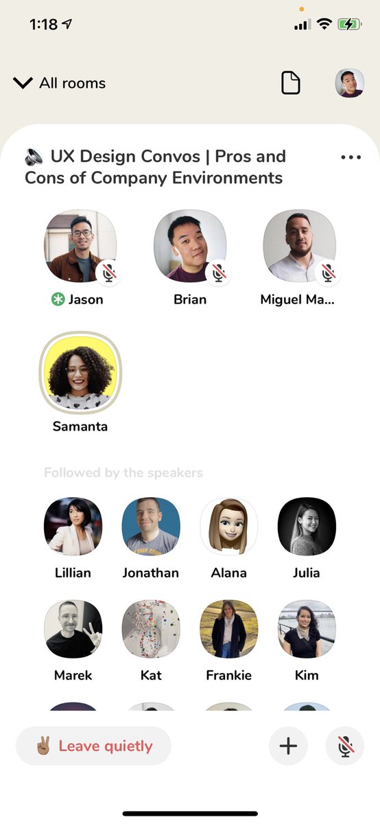 I had a great time sharing the <a href="/joinClubhouse/">Follow @Clubhouse</a> stage with <a href="/motivchang/">Jason Chang</a> @miguelmakes and <a href="/samanta/">Samanta Aquino</a> yesterday!

Great conversations around our companies, our work environments, and many great #UX and #product topics from automation to imposter syndrome and beyond!