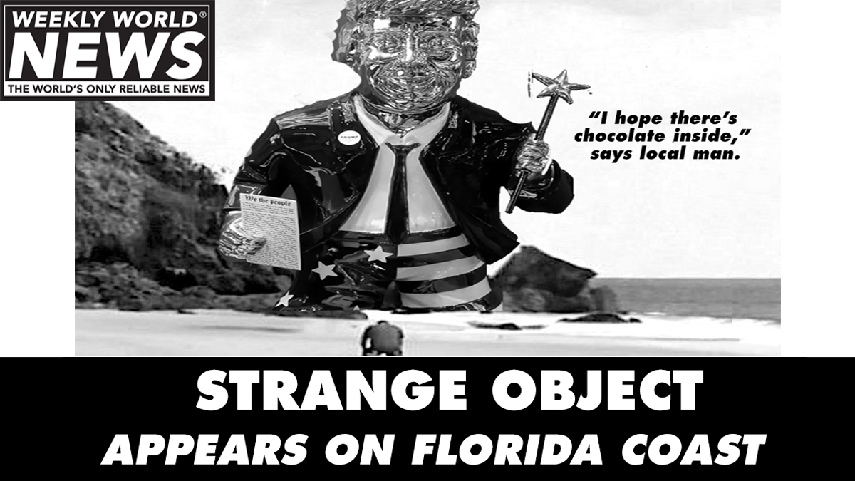 weeklyworldnews's tweet photo. "It just appeared out of nowhere!"
#weeklyworldnews #statue #strangeobject #largeobjectonthebeach #trumpstatue #monolith #chocolateinside https://t.co/uY6Nv924an