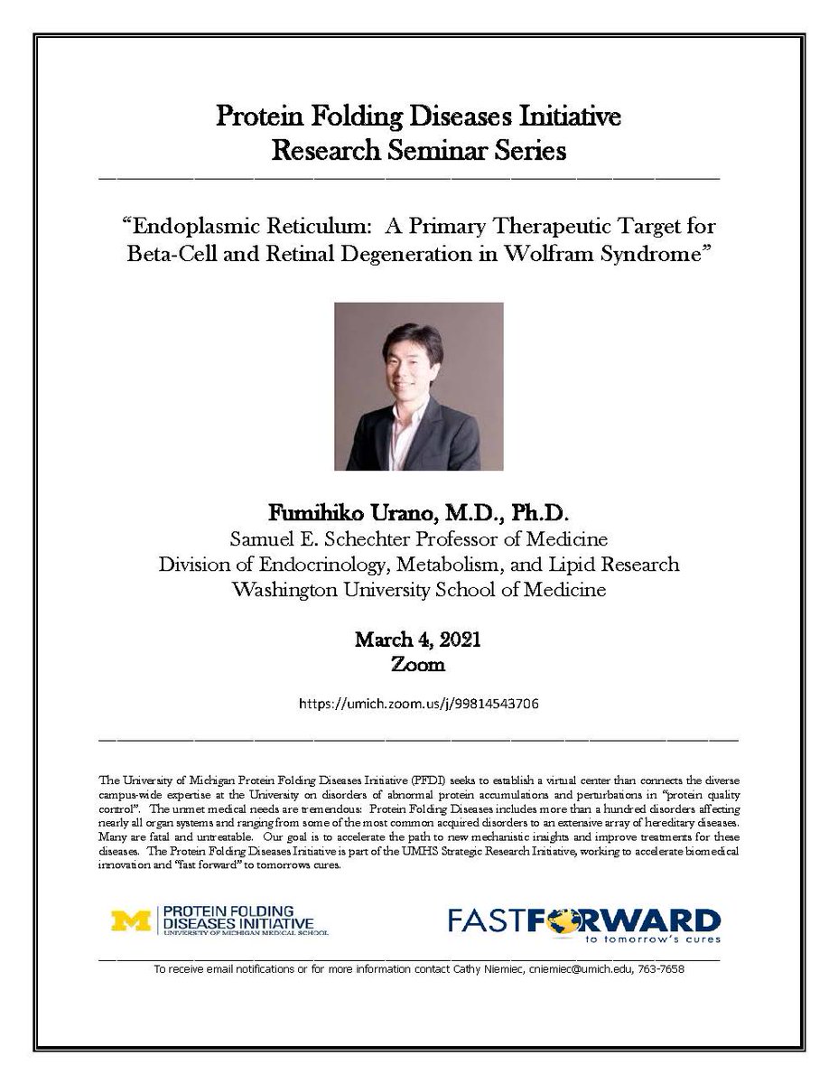 Fumihiko Urano, M.D., Ph.D., Professor at the Washington University School of Medicine, is our Seminar Series speaker for March.  Join us this Thursday, March 4.