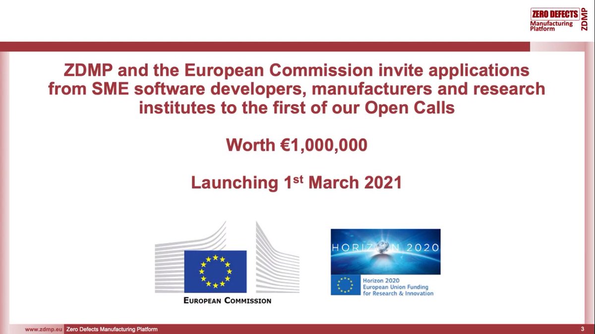 EU_ZDMP's tweet photo. Call 1 Now Open! European SME software developers/manufacturers-€1 million #H2020 funding for Zero Defect Manufacturing Platform (#ZDMP) project is now officially launched. For more information and application details: https://t.co/AbY6H7G1gW https://t.co/UmqAMl2GRj