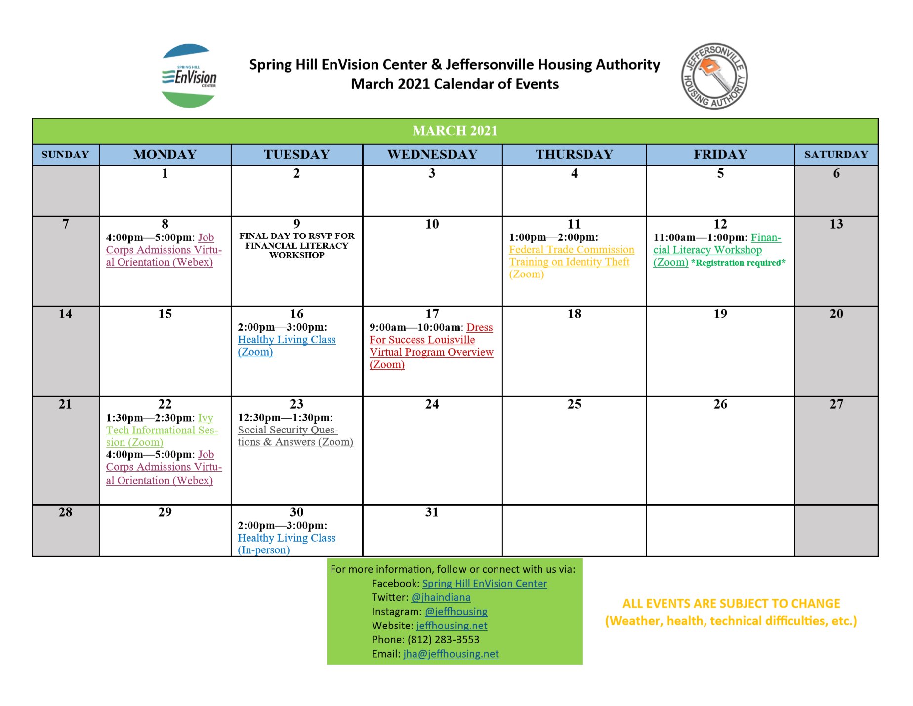 Jeff Housing Authority/Spring Hill EnVision Center on X: "Jeffersonville  Housing Authority's public housing residents have received their March 2021  Calendar of Events. If you are interested in what is going on at