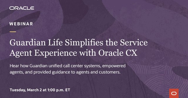 mapruner's tweet image. When it comes to #digital experiences for both customers and employees, Guardian Life takes a connected approach. Join this webinar to learn how they leveraged @OracleServCloud to win more customers with a simplified agent experience. bit.ly/3b6Pd30