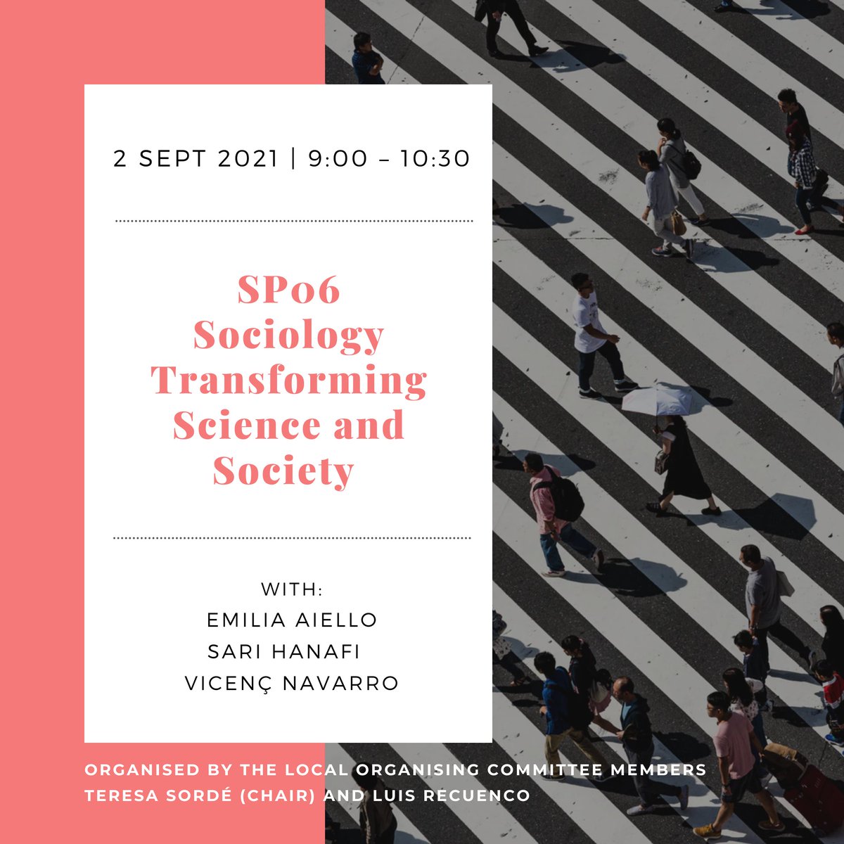 Check #esa2021BCN semi-plenaries! SP06, Organised by the LOC members <a href="/tsorde/">Teresa Sordé Martí</a>(Chair) and 
<a href="/Recuenco3/">Luis Recuenco</a>, discusses sociology transforming science &amp; society with <a href="/EmiliaAiello/">Emilia Aiello</a> (<a href="/Harvard/">Harvard University</a>), <a href="/hanafi1962/">Sari Hanafi</a> (American Uni. of Beirut) &amp; <a href="/VicencNavarro/">Vicenç Navarro</a> (<a href="/UPFBarcelona/">UPF Barcelona</a>) 
👉bit.ly/3alKIkD