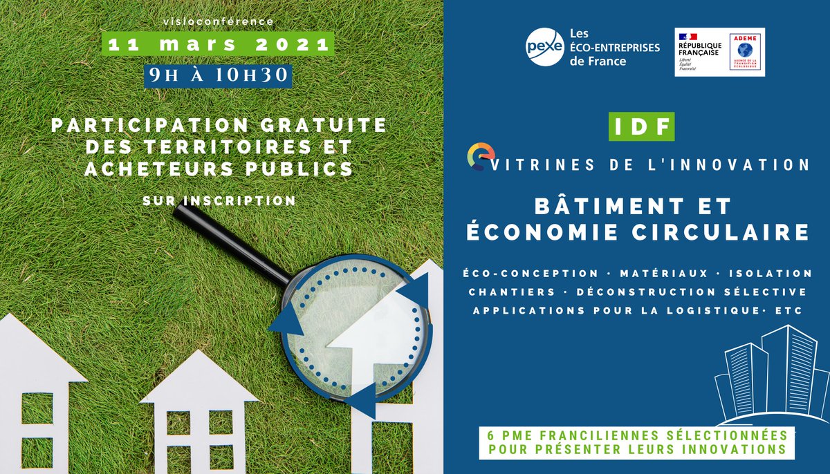 PexeFrance's tweet photo. [Wébinaire Territoires IDF]

📢 E-Vitrine @ademe Idf #PEXE #Bâtiment et #economiecirculaire le 11 mars en live à 9h ♻🏢

Evénement gratuit et ouvert à tous sur inscription.
Déjà plus de 30 territoires et collectivités inscrits !

👉👉https://t.co/Chnr6IsUWp https://t.co/QV5ozeXwvK