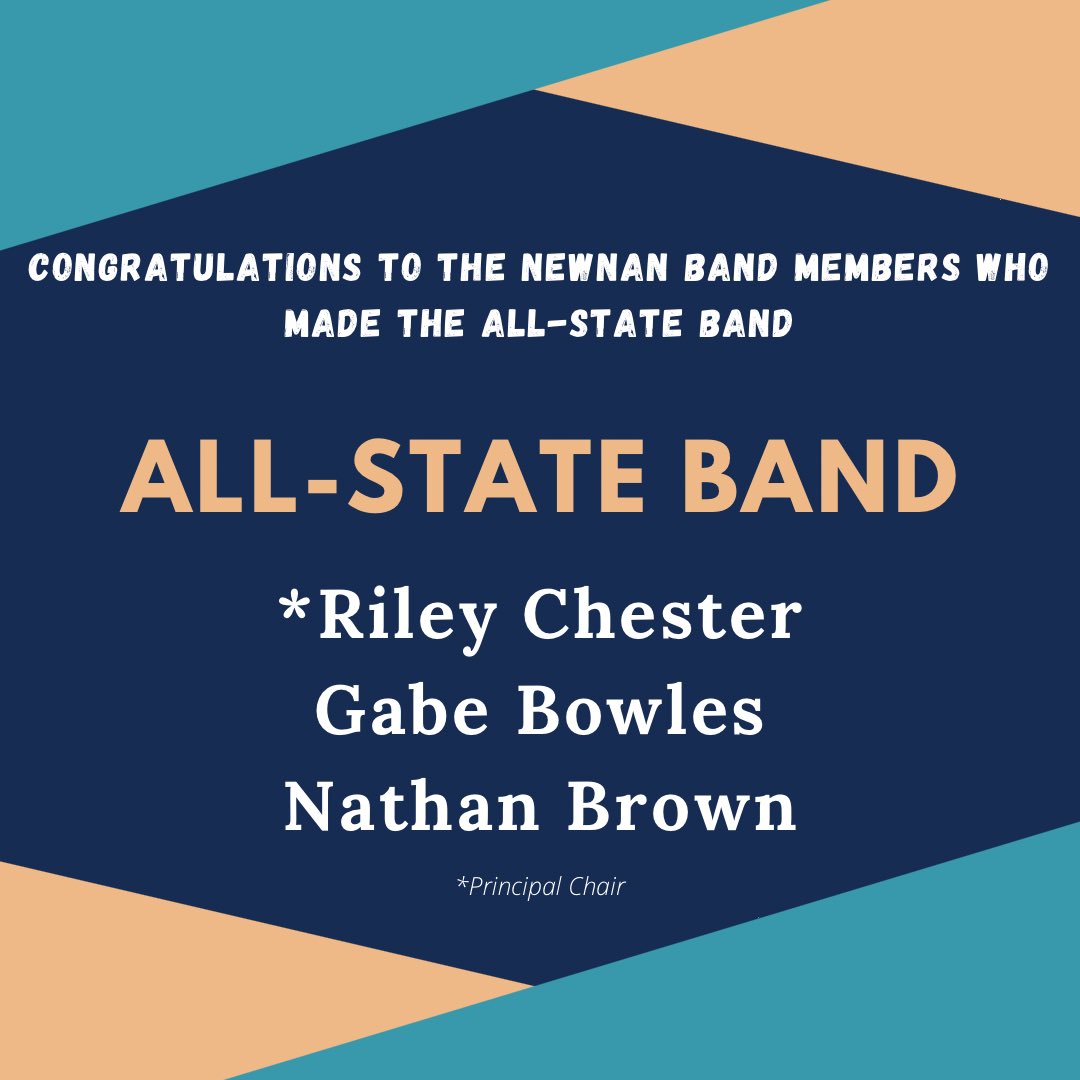 JRBDreamTeam's tweet photo. Congratulations to the Newnan Band members who made the All-State Band. @NewnanHigh @CowetaSchools #ForNewnan #OneCommunity #OneNewnan #WeAreNewnan https://t.co/JAFgqzc07b