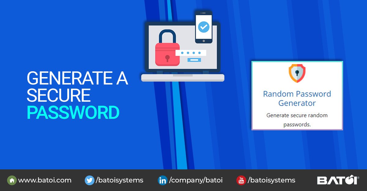 batoisystems's tweet image. Strong passwords are key for protecting your personal information and assets online. Generate a secure random password using our free tool at bit.ly/3oZN2Sx
#batoi #generatepassword #generaterandompassword #passwordgenerator