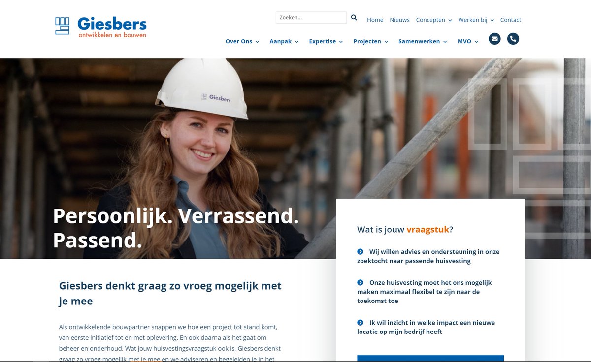 NIEUW(S)! Blij en trots dat wij vandaag onze nieuwe pay-off én nieuwe website met jullie kunnen delen! Giesbers Ontwikkelen en Bouwen: Persoonlijk. Verrassend. Passend. We zijn benieuwd naar jullie reacties! giesberswijchen.nl #persoonlijk #verrassend #passend