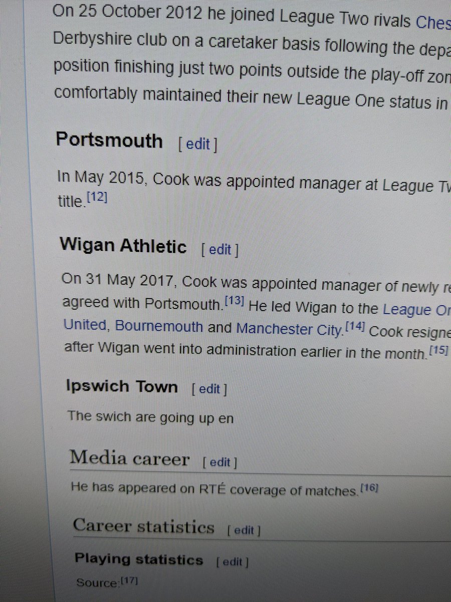 lawseyitfc's tweet photo. Was just checking Paul Cook's wiki to find out about all the big, big clubs he's been at. Own up, who did this? 😂 #ITFC https://t.co/Zg5WD4bJF3