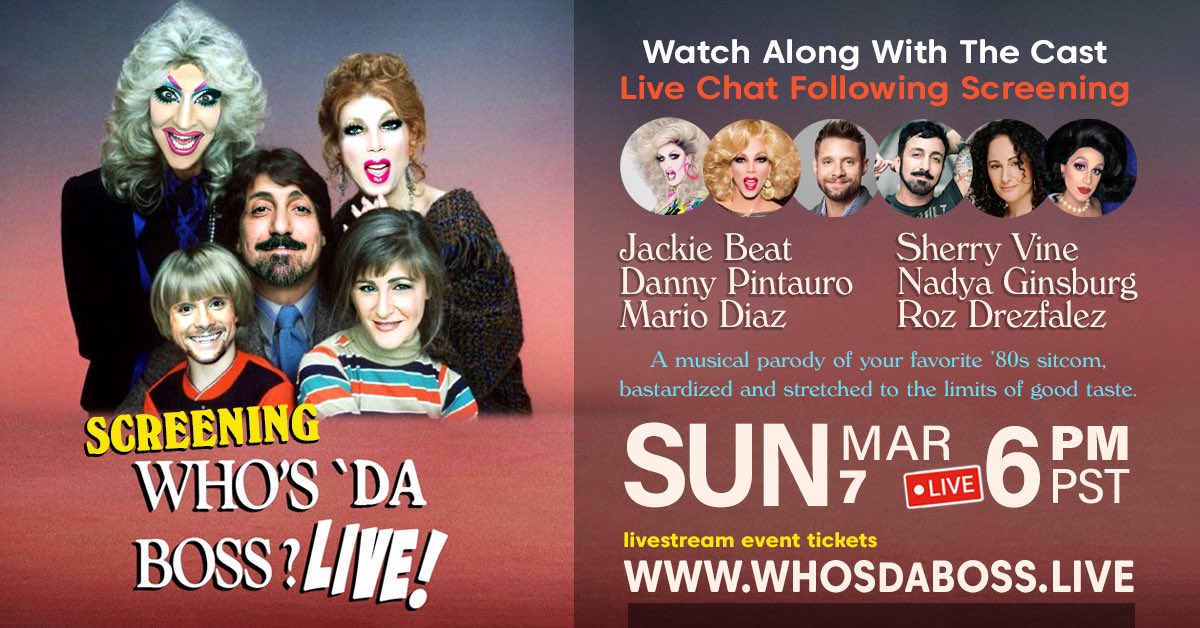 PTMediaLLC's tweet photo. Jackie/Judith/Angela is calling to make sure you have your ticket to watch Who’s Da Boss? The lost tapes this Sunday 3/7. It’s a hoot and you don’t need to have watched the original sitcom to laugh your butt off with this cast! Grab your ticket now at https://t.co/xJMBeV7FAE https://t.co/ijZeD2142b