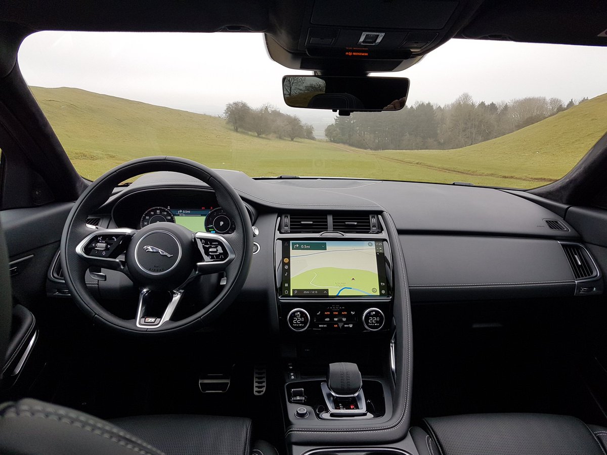 MttRbnsn's tweet photo. Not much of a view out across the countryside today up at Burton Dassett Hills...

So look at the @JaguarUKPR #EPace #P300e. From £45,995-£50,860. Teams a 1.5-litre three-cylinder petrol to an 80kW motor and 15kWh lithium-ion battery, for 309hp, 280Nm + 260Nm &amp; 34-mile EV range. https://t.co/QEyNGOpkvd