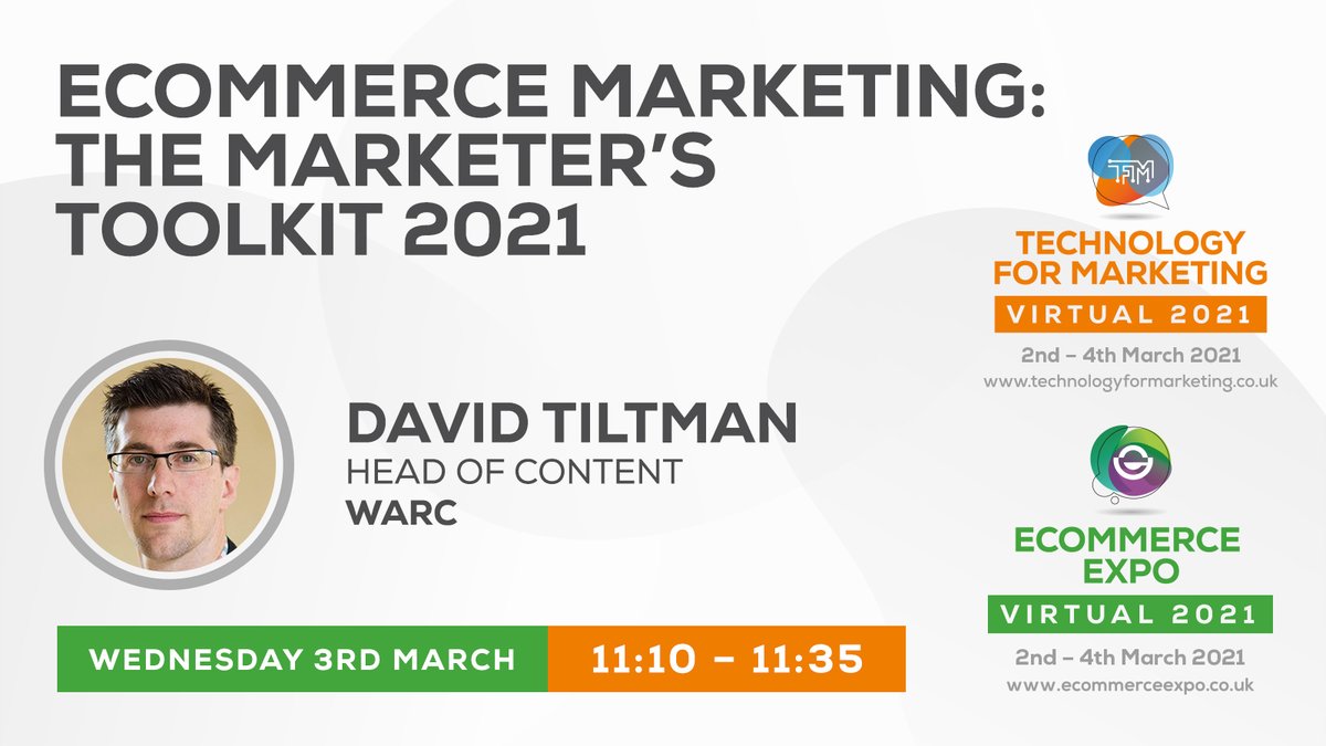 WARCEditors's tweet image. Only 2 days to go! Don&apos;t miss our session at @tfm_event this Wednesday.

@DavidTiltman, Head of Content at WARC, will share insights from the #MarketersToolkit to help you develop effective strategies on this year of recovery - ecommerceexpo.co.uk/WARC

#TFM21 #Marketing #Strategy