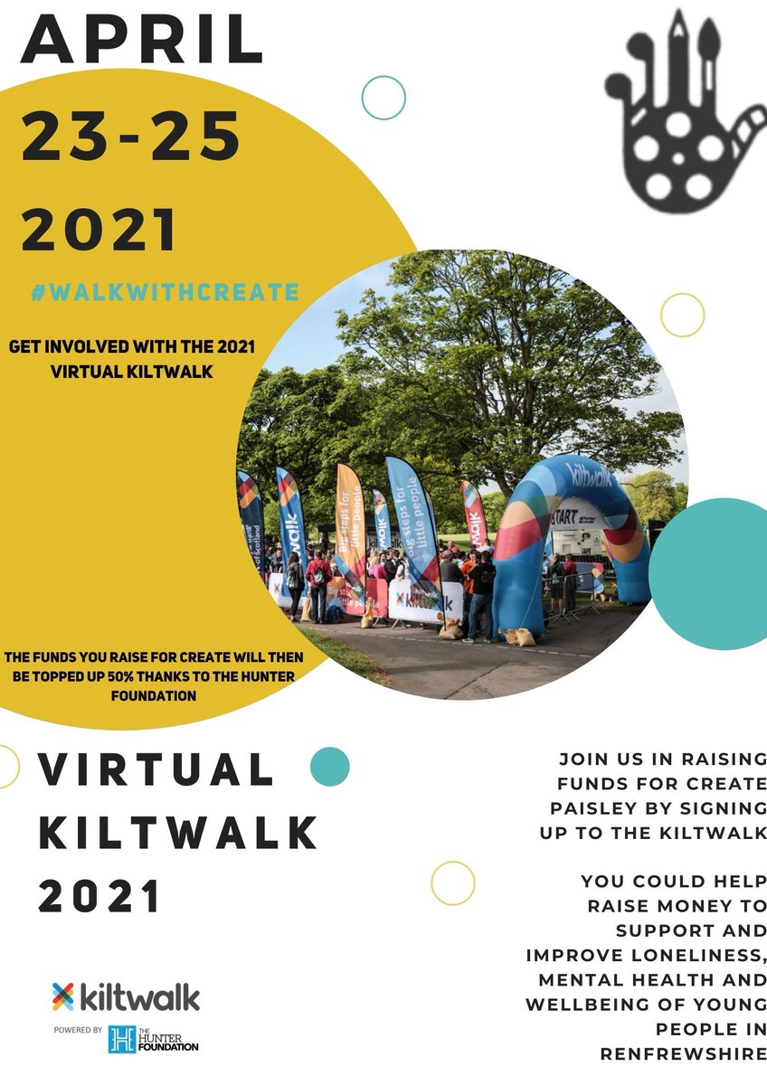 createpaisley's tweet photo. 5 DAYS TO GO!
Join us to raise funds for the young people of Renfrewshire by signing up @thekiltwalk For free through a limited promotion ending on the 5th of March
Pledge to raise £100 for Create, sign up below, you'll receive  code after the 5th  March!
https://t.co/ftSrav1a6Q https://t.co/F6nZMjUTHW