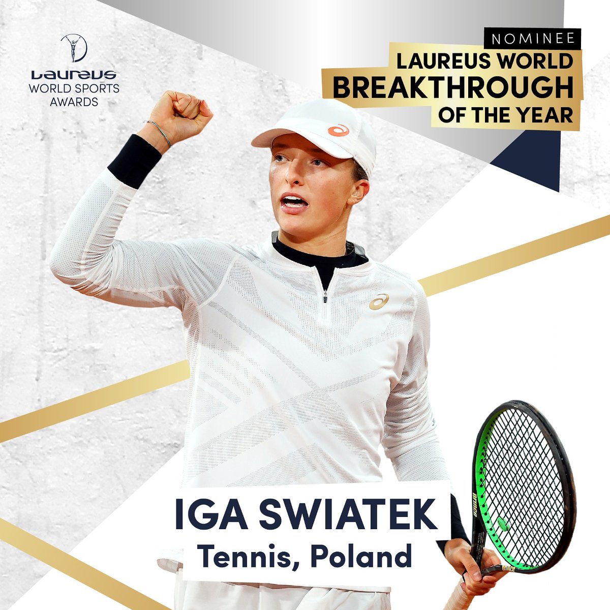 iga_swiatek's tweet photo. I am honored with the Laureus Award nomination among such great athletes and I would like to thank everyone who voted for me. The motto of Laureus Award is about having the power to change the world by sport. I truly believe it is possible. @LaureusSport https://t.co/fy5H4B97mZ