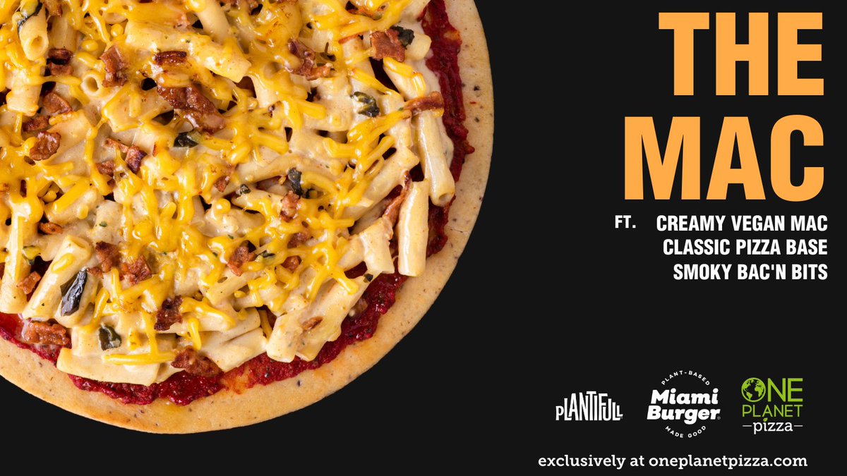OnePlanetPizza's tweet photo. the MAC has landed!โ
โ
Outrageously plant-based? You bet. Say hello to The MAC, our latest creation out of the One Planet Pizza Test Kitchen, making it's way to your oven!
Available now from https://t.co/uqqTTKtG8Q whilst stocks last!
#TheMac #MacPizza #Macaroni #PlantBased https://t.co/dRX9OwyGlV