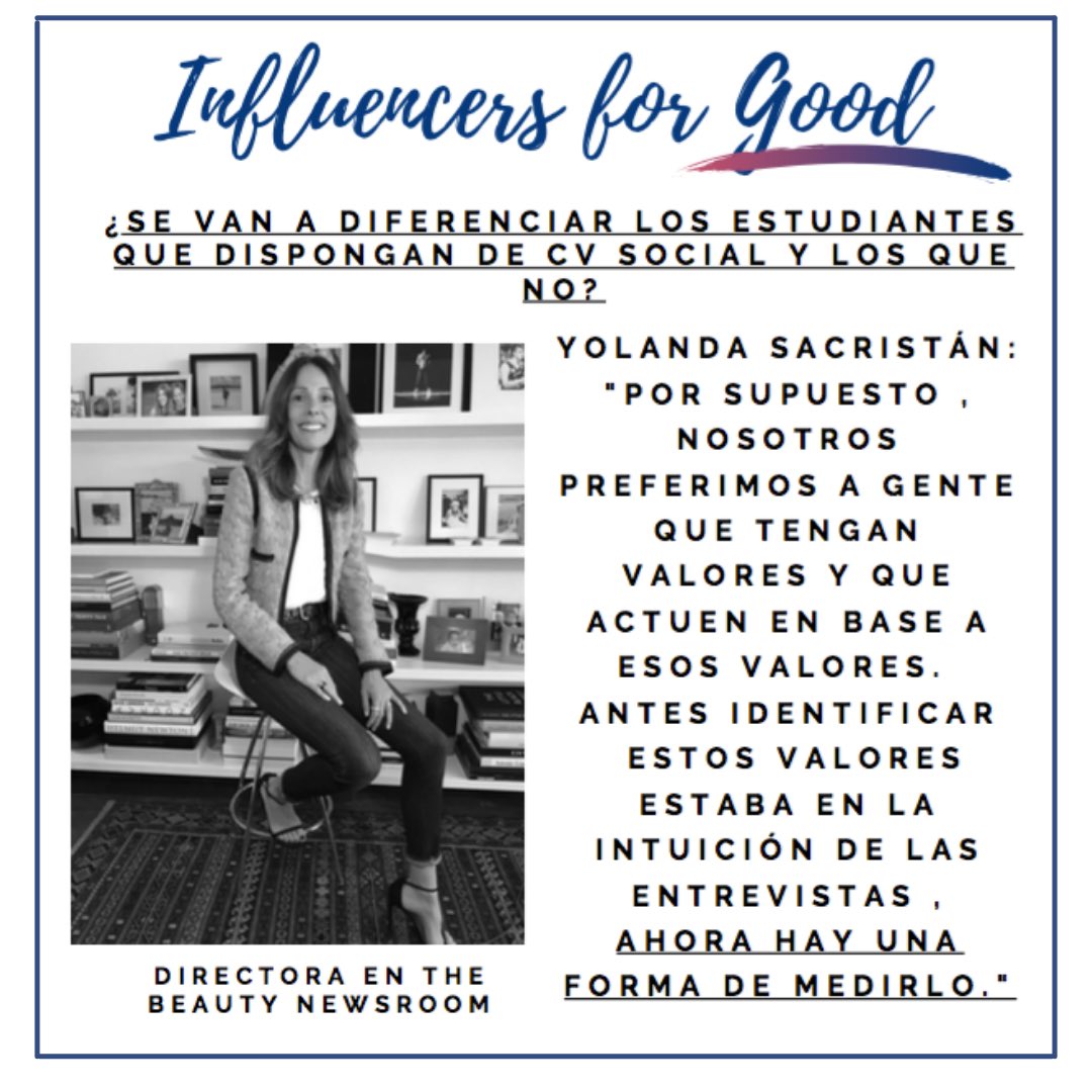 ¡Qué interesantes fueron las aportaciones de <a href="/ysacristan/">Yolanda Sacristán</a> en nuestro último #webinar! 
La directora de The Beauty Newsroom analizaba la importancia de los valores a la hora de reclutar gente en el mercado laboral... 
Y tú ¿Aún no conoces las ventajas de ser un #InfluencerForGood?